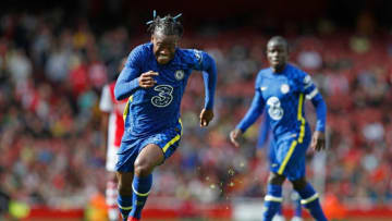 Chelsea's Belgian striker Michy Batshuayi chases the ball during the pre-season friendly football match between Arsenal and Chelsea at The Emirates Sadium in north London on August 1, 2021. - RESTRICTED TO EDITORIAL USE. No use with unauthorized audio, video, data, fixture lists, club/league logos or 'live' services. Online in-match use limited to 75 images, no video emulation. No use in betting, games or single club/league/player publications. (Photo by Adrian DENNIS / AFP) / RESTRICTED TO EDITORIAL USE. No use with unauthorized audio, video, data, fixture lists, club/league logos or 'live' services. Online in-match use limited to 75 images, no video emulation. No use in betting, games or single club/league/player publications. / RESTRICTED TO EDITORIAL USE. No use with unauthorized audio, video, data, fixture lists, club/league logos or 'live' services. Online in-match use limited to 75 images, no video emulation. No use in betting, games or single club/league/player publications. (Photo by ADRIAN DENNIS/AFP via Getty Images)