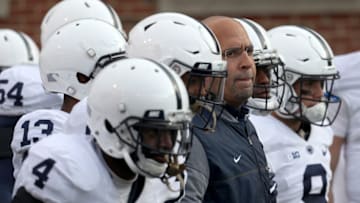 COLLEGE PARK, MD - NOVEMBER 25: Head coach James Franklin of the Penn State Nittany Lions takes the field with his team before the start of their game against the Maryland Terrapins at Capital One Field on November 25, 2017 in College Park, Maryland. (Photo by Rob Carr/Getty Images)