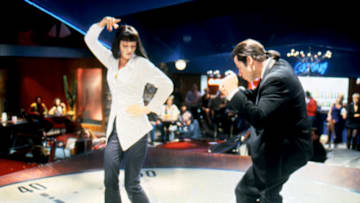 American actors Uma Thurman and John Travolta on the set of Pulp Fiction, directed by Quentin Tarantino. (Photo by Miramax Films/Sunset Boulevard/Corbis via Getty Images)