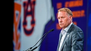 Auburn footballJul 18, 2023; Nashville, TN, USA; Auburn Tigers head coach Hugh Freeze speaks with the media during SEC Media Days at Grand Hyatt. Mandatory Credit: Steve Roberts-USA TODAY Sports