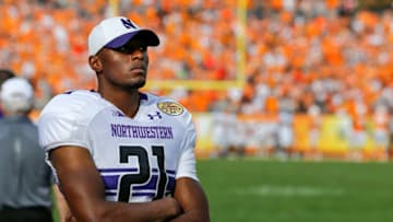 TAMPA, FL - JANUARY 1: Kyle Queiro #21 of the Northwestern Wildcats watches as time runs out against the Tennessee Volunteers during the Outback Bowl at Raymond James Stadium on January 1, 2016 in Tampa, Florida. (Photo by Mike Carlson/Getty Images)