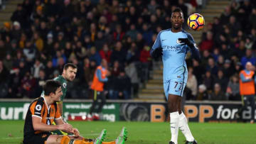 HULL, ENGLAND - DECEMBER 26: Kelechi Iheanacho of Manchester City celebrates scoring his team's second goal during the Premier League match between Hull City and Manchester City at KCOM Stadium on December 26, 2016 in Hull, England. (Photo by Nigel Roddis/Getty Images)