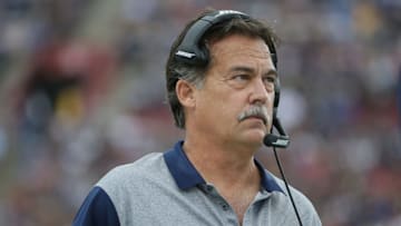 LOS ANGELES, CA - DECEMBER 11: Head coach Jeff Fisher of the Los Angeles Rams looks on against the Atlanta Falcons in the first half at Los Angeles Memorial Coliseum on December 11, 2016 in Los Angeles, California. (Photo by Jeff Gross/Getty Images)