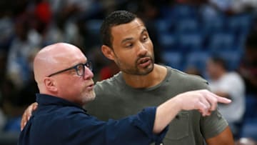 Duke basketball legend Trajan Langdon and fellow New Orleans Pelican front-office brass David Griffin (Photo by Sean Gardner/BIG3 via Getty Images)