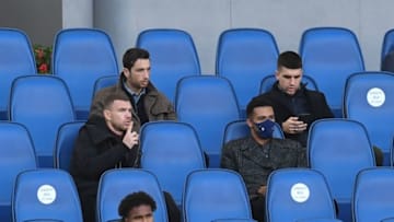 ROME, ITALY - JANUARY 23: Edin Dzeko of AS Roma sits in the stands during the Serie A match between AS Roma and Spezia Calcio at Stadio Olimpico on January 23, 2021 in Rome, Italy. Sporting stadiums around Italy remain under strict restrictions due to the Coronavirus Pandemic as Government social distancing laws prohibit fans inside venues resulting in games being played behind closed doors. (Photo by Silvia Lore/Getty Images)
