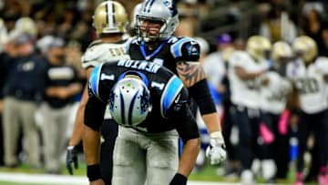 Oct 16, 2016; New Orleans, LA, USA; Carolina Panthers quarterback Cam Newton (1) reacts after a defensive stop by the New Orleans Saints during the second half of a game at the Mercedes-Benz Superdome. The Saints defeated the Panthers 41-38. Mandatory Credit: Derick E. Hingle-USA TODAY Sports