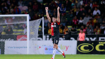 MORELIA, MEXICO - FEBRUARY 01: Facundo Barcelo of Atlas celebrates after scoring the second goal of his team during the fifth round match between Morelia and Atlas as part of the Torneo Clausura 2019 Liga MX at Jose Maria Morelos Stadium on February 1, 2019 in Morelia, Mexico. (Photo by Cesar Reyna/Jam Media/Getty Images)