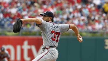 PHILADELPHIA - AUGUST 3: Brandon Beachy #37 of the Atlanta Braves during a game against the Philadelphia Phillies at Citizens Bank Park on August 3, 2013 in Philadelphia, Pennsylvania. The Braves won 5-4. (Photo by Hunter Martin/Getty Images)