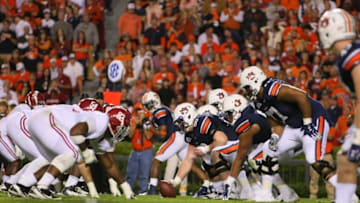 Auburn footballNov 26, 2011; Auburn, AL, USA; Alabama Crimson Tide defense lines up against an Auburn Tigers offense at Jordan-Hare Stadium. The Tide defeated the Tigers 42-14. Mandatory Credit: Marvin Gentry-USA TODAY Sports