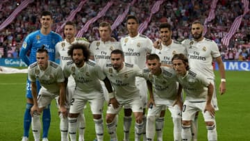 Line Up of Real Madrid (L-R) Thibaut Courtois, Sergio Ramos, Toni Kroos, Raphael Varane, Marco Asensio, Karim Benzema, Gareth Bale, Marcelo, Daniel Carvajal, Dani Ceballos, Luka Modric during the match between Athletic Club against Real Madrid at San Mames Stadium in Bilbao, Spain on September 15, 2018. (Photo by Jose Breton/NurPhoto via Getty Images)