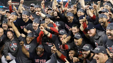 LOS ANGELES, CA - OCTOBER 28: The Boston Red Sox celebrate their 5-1 win over the Los Angeles Dodgers in Game Five to win the 2018 World Series at Dodger Stadium on October 28, 2018 in Los Angeles, California. (Photo by Sean M. Haffey/Getty Images)