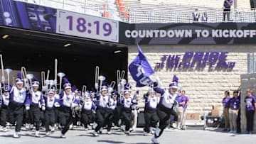 Sep 17, 2016; Manhattan, KS, USA; Members of the Kansas State marching band perform as they enter the stadium before the start of a game against the Florida Atlantic Owls at Bill Snyder Family Football Stadium. The Wildcats won the game 63-7. Mandatory Credit: Scott Sewell-USA TODAY Sports
