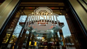 Jan 9, 2015; Dallas, TX, USA; A view of Ohio State University football team logo outside of the Hilton Anatole hotel. Mandatory Credit: Jerome Miron-USA TODAY Sports