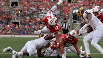 MADISON, WISCONSIN - SEPTEMBER 07: Jonathan Taylor #23 of the Wisconsin Badgers scores a touchdown in the third quarter against the Central Michigan Chippewas at Camp Randall Stadium on September 07, 2019 in Madison, Wisconsin. (Photo by Dylan Buell/Getty Images)