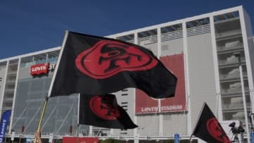 Oct 6, 2016; Santa Clara, CA, USA; A general view of San Francisco 49ers flags during a NFL game against the Arizona Cardinals at Levi