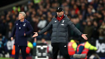 LONDON, ENGLAND - JANUARY 29: Jurgen Klopp, Manager of Liverpool reacts during the Premier League match between West Ham United and Liverpool FC at London Stadium on January 29, 2020 in London, United Kingdom. (Photo by Julian Finney/Getty Images)