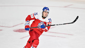 HALIFAX, CANADA - JANUARY 02: Jiri Kulich #25 of Team Czech Republic skates against Team Switzerland during the third period in the quarterfinals of the 2023 IIHF World Junior Championship at Scotiabank Centre on January 2, 2023 in Halifax, Nova Scotia, Canada. Team Czech Republic defeated Team Switzerland 9-1. (Photo by Minas Panagiotakis/Getty Images)