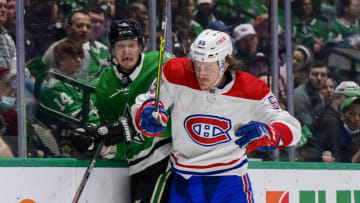 Jan 18, 2022; Dallas, Texas, USA; Montreal Canadiens Michael Pezzetta. Mandatory Credit: Jerome Miron-USA TODAY Sports
