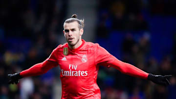 27th January 2019, Cornella-El Prat, Cornella de Llobregat, Barcelona, Spain; La Liga football, Espanyol versus Real Madrid; Gareth Bale of Real Madrid celebrates as he scores the goal for 1-4 in the 67th minute (photo by Eric Alonso/Action Plus via Getty Images)