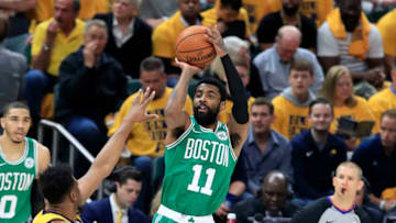 INDIANAPOLIS, INDIANA - APRIL 19: Kyrie Irving #11 of the Boston Celtics shoots the ball against the Indiana Pacers in game three of the first round of the 2019 NBA Playoffs at Bankers Life Fieldhouse on April 19, 2019 in Indianapolis, Indiana. NOTE TO USER: User expressly acknowledges and agrees that , by downloading and or using this photograph, User is consenting to the terms and conditions of the Getty Images License Agreement. (Photo by Andy Lyons/Getty Images)