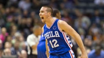 Nov 4, 2015; Milwaukee, WI, USA; Philadelphia 76ers guard T.J. McConnell reacts after making a basket during the third quarter against the Milwaukee Bucks at BMO Harris Bradley Center. Mandatory Credit: Jeff Hanisch-USA TODAY Sports