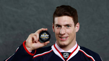 BUFFALO, NY - JUNE 24: Pierre-Luc Dubois, selected third overall by the Columbus Blue Jackets, poses for a portrait during round one of the 2016 NHL Draft at First Niagara Center on June 24, 2016 in Buffalo, New York. (Photo by Jeff Vinnick/NHLI via Getty Images)