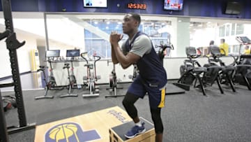 INDIANAPOLIS - JANUARY 30: Darren Collison #2 of the Indiana Pacers works out before an all access practice at St. Vincent Center and Indiana Pacers Training Facility on January 30, 2018 in Indianapolis, Indiana. NOTE TO USER: User expressly acknowledges and agrees that, by downloading and or using this Photograph, user is consenting to the terms and condition of the Getty Images License Agreement. Mandatory Copyright Notice: 2018 NBAE (Photo by Ron Hoskins/NBAE via Getty Images)