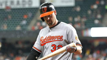 May 26, 2016; Houston, TX, USA; Baltimore Orioles catcher Matt Wieters (32) reacts after striking out with the bases loaded to end the top of the fifth inning against the Houston Astros at Minute Maid Park. Mandatory Credit: Thomas B. Shea-USA TODAY Sports