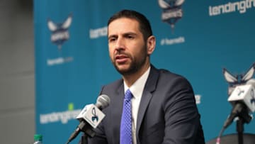 CHARLOTTE, NC- MAY 11: James Borrego speaks to the media after being hired as Head Coach of the Charlotte Hornets during a press conference in Charlotte, North Carolina on May 11, 2018 at the Spectrum Center. NOTE TO USER: User expressly acknowledges and agrees that, by downloading and or using this photograph, User is consenting to the terms and conditions of the Getty Images License Agreement. Mandatory Copyright Notice: Copyright 2018 NBAE (Photo by Kent Smith/NBAE via Getty Images)