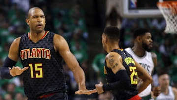 Apr 22, 2016; Boston, MA, USA; Atlanta Hawks center Al Horford (15) reacts after his basket against the Boston Celtics in game three of the first round of the NBA Playoffs at TD Garden. Mandatory Credit: David Butler II-USA TODAY Sports