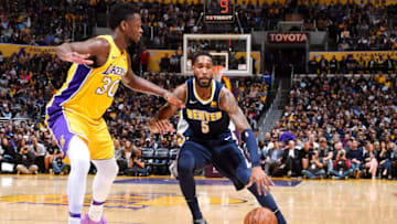 LOS ANGELES, CA - MARCH 13: Will Barton #5 of the Denver Nuggets handles the ball during the game against the Los Angeles Lakers on March 13, 2018 at STAPLES Center in Los Angeles, California. NOTE TO USER: User expressly acknowledges and agrees that, by downloading and/or using this Photograph, user is consenting to the terms and conditions of the Getty Images License Agreement. Mandatory Copyright Notice: Copyright 2018 NBAE (Photo by Andrew D. Bernstein/NBAE via Getty Images)