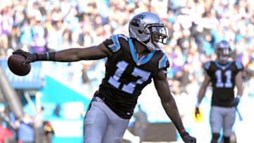 CHARLOTTE, NC - DECEMBER 10: Devin Funchess #17 of the Carolina Panthers reacts after a touchdown against the Minnesota Vikings in the third quarter during their game at Bank of America Stadium on December 10, 2017 in Charlotte, North Carolina. (Photo by Streeter Lecka/Getty Images)