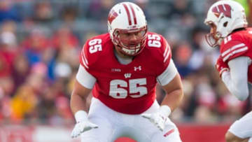 Nov 26, 2016; Madison, WI, USA; Wisconsin Badgers offensive lineman Ryan Ramczyk (65) during the game against the Minnesota Golden Gophers at Camp Randall Stadium. Wisconsin won 31-17. Mandatory Credit: Jeff Hanisch-USA TODAY Sports