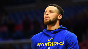 LOS ANGELES, CA - APRIL 21: Golden State Warriors Guard Stephen Curry (30) works out before game four of the first round of the 2019 NBA Playoffs between the Golden State Warriors and the Los Angeles Clippers on April 21, 2019 at Staples Center in Los Angeles, CA. (Photo by Brian Rothmuller/Icon Sportswire via Getty Images)