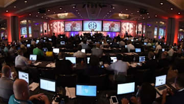 Jul 16, 2015; Hoover, AL, USA; Mississippi Rebels coach Hugh Freeze answers questions during SEC media days at the Wynfrey Hotel. Mandatory Credit: Kelly Lambert-USA TODAY Sports