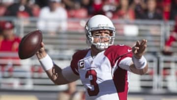 November 29, 2015; Santa Clara, CA, USA; Arizona Cardinals quarterback Carson Palmer (3) passes the football against the San Francisco 49ers during the first quarter at Levi