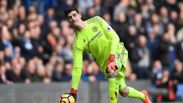 LONDON, ENGLAND - FEBRUARY 04: Thibaut Courtois of Chelsea in action during the Premier League match between Chelsea and Arsenal at Stamford Bridge on February 4, 2017 in London, England. (Photo by Mike Hewitt/Getty Images)