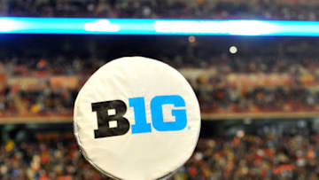 COLLEGE PARK, MD - NOVEMBER 15: The Big Ten logo on a yardage marker during the game between the Maryland Terrapins and the Michigan State Spartans at Byrd Stadium on November 15, 2014 in College Park, Maryland. (Photo by G Fiume/Maryland Terrapins/Getty Images)