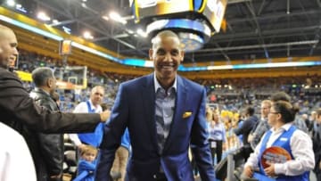 Jan. 30, 2013; Los Angeles, CA, USA; UCLA Bruins former player Reggie Miller leaves the floor after his jersey was retired during half time of the game against the USC Trojans at Pauley Pavilion. Mandatory Credit: Jayne Kamin-Oncea-USA TODAY Sports