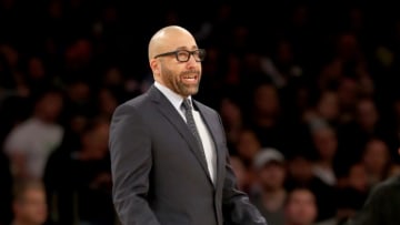 Head coach David Fizdale of the New York Knicks directs his players during a time out against the Miami Heat (Photo by Elsa/Getty Images)