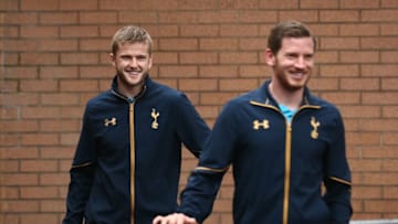 BURNLEY, ENGLAND - APRIL 01: Eric Dier of Tottenham Hotspur (L) arrives at the stadium prior to the Premier League match between Burnley and Tottenham Hotspur at Turf Moor on April 1, 2017 in Burnley, England. (Photo by Jan Kruger/Getty Images)