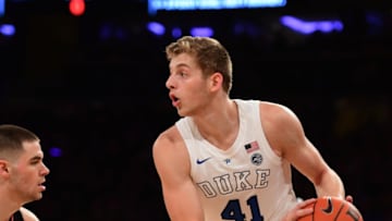 NEW YORK, NY - DECEMBER 20: Jack White #41 of the Duke Blue Devils looks to pass during the first half of the game against Texas Tech Red Raiders during the Ameritas Insurance Classic at Madison Square Garden on December 20, 2018 in New York City. (Photo by Sarah Stier/Getty Images)
