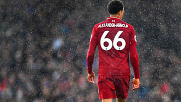 LONDON, ENGLAND - MARCH 17: Trent Alexander-Arnold of Liverpool looks on during the Premier League match between Fulham FC and Liverpool FC at Craven Cottage on March 17, 2019 in London, United Kingdom. (Photo by Michael Regan/Getty Images)
