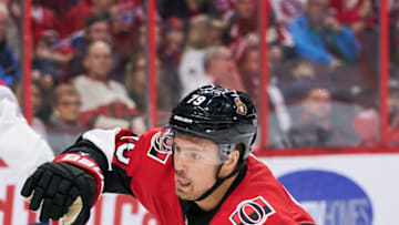 OTTAWA, ON - FEBRUARY 22: Jayce Hawryluk #79 of the Ottawa Senators skates against the Montreal Canadiens at Canadian Tire Centre on February 22, 2020 in Ottawa, Ontario, Canada. (Photo by Jana Chytilova/Freestyle Photography/Getty Images)
