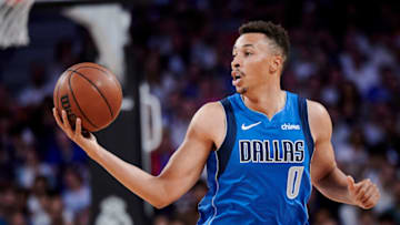 MADRID, SPAIN - OCTOBER 10: #0 Dante Exum of Real Madrid during Exhibition match between Real Madrid and Dallas Mavericks at WiZink Center on October 10, 2023 in Madrid, Spain. (Photo by Borja B. Hojas/Getty Images)