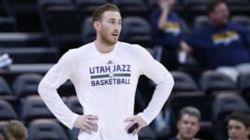 Oct 28, 2016; Salt Lake City, UT, USA; Utah Jazz forward Gordon Hayward (20) warms up priorate their game against the Los Angeles Lakers at Vivint Smart Home Arena. Mandatory Credit: Jeff Swinger-USA TODAY Sports