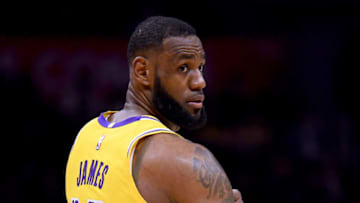 LOS ANGELES, CALIFORNIA - JANUARY 31: LeBron James #23 of the Los Angeles Lakers looks toward the bench during a 123-120 win over the LA Clippers at Staples Center on January 31, 2019 in Los Angeles, California. NOTE TO USER: User expressly acknowledges and agrees that, by downloading and or using this photograph, User is consenting to the terms and conditions of the Getty Images License Agreement. (Photo by Harry How/Getty Images)