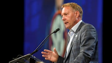 Auburn footballJul 18, 2023; Nashville, TN, USA; Auburn Tigers head coach Hugh Freeze speaks with the media during SEC Media Days at Grand Hyatt. Mandatory Credit: Steve Roberts-USA TODAY Sports