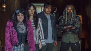 Khary Payton as Ezekiel, Josh McDermitt as Dr. Eugene Porter, Paola Lázaro as Juanita 'Princess' Sanchez, Eleanor Matsuura as Yumiko - The Walking Dead _ Season 11, Episode 2 - Photo Credit: Josh Stringer/AMC