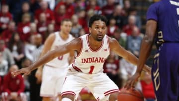 Nov 30, 2015; Bloomington, IN, USA; Indiana Hoosiers guard James Blackmon Jr. (1) defends against the Alcorn State Braves at Assembly Hall. Mandatory Credit: Brian Spurlock-USA TODAY Sports